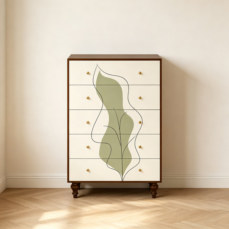 Meuble de rangement vintage à 5 tiroirs pour la maison, Walnut