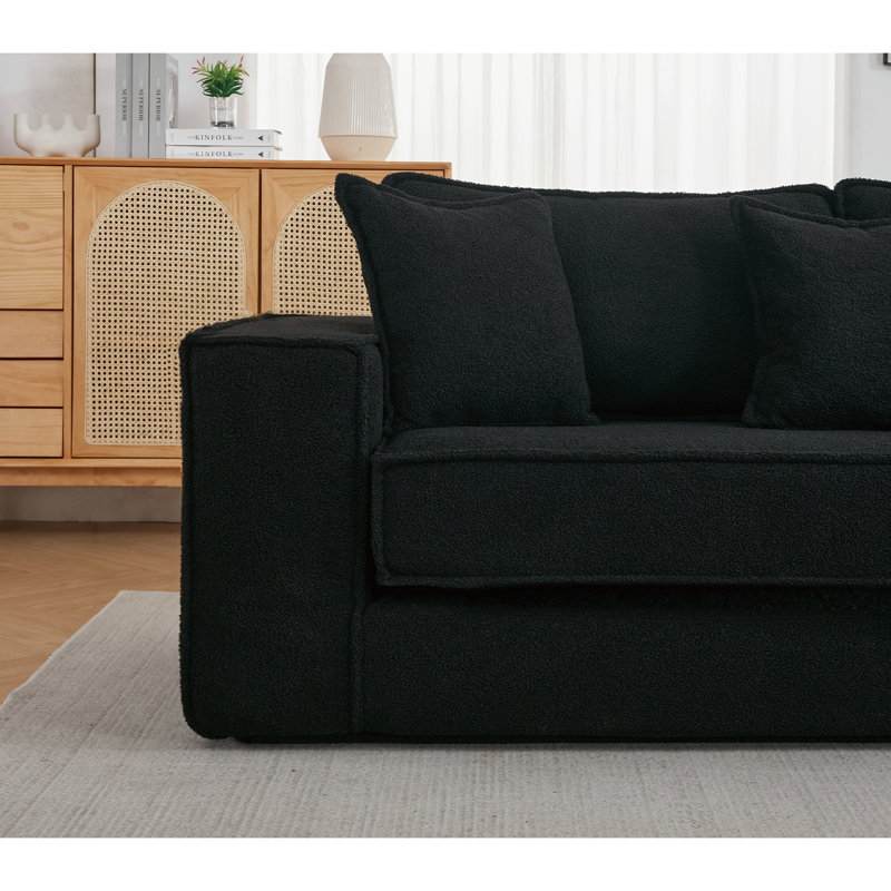 Preez Folding Convertible Upholstered Sleeper Sectional Sofa, Black Polyester