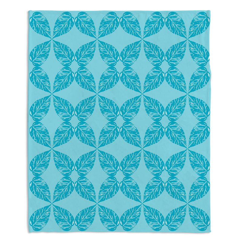 Couverture bleu doux sherpa leaves, l 51 po x L 60 po