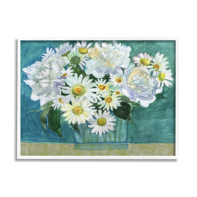 «Mixed White Flower Blossoms Layered Collage», peinture sur toile à cadre flottant