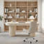 Bureau crème à demi-cercle droit, 3 tiroirs-338930579-338930577