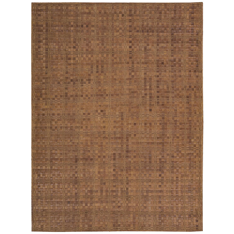 Equestrian Leather Geometric Area Rug in Saddle, Rectangle 8' x 11'
