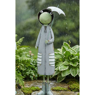 Statue de jardin grenouille en métal avec parapluie, art de jardin extérieur