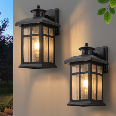 Motion Sensor Seeded Glass Outdoor Wall Lantern 