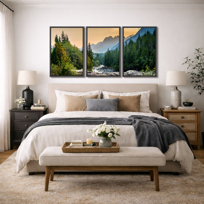 Nature paysage, "Colorado Forest Mountain", photographie panoramique organique moderne majestueuse, impression sur toile encadrée, 3 pièces, art mural "16" x 24 "x 3 pièces, 24" x 36 "x 3 pièces