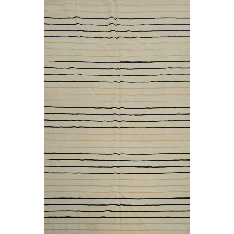 Tapis élégant Kilim 6 x 9 avec lignes noires modernes