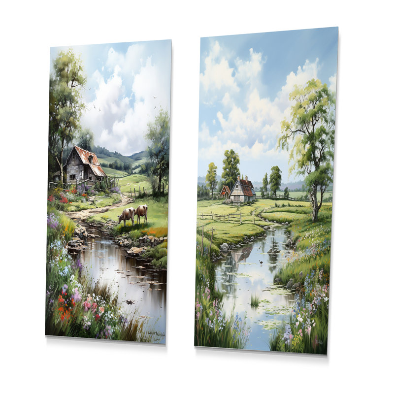 «Relaxing Farm Charm» - ensemble de 2 impressions campagne en métal, H 32 po x l 32 po