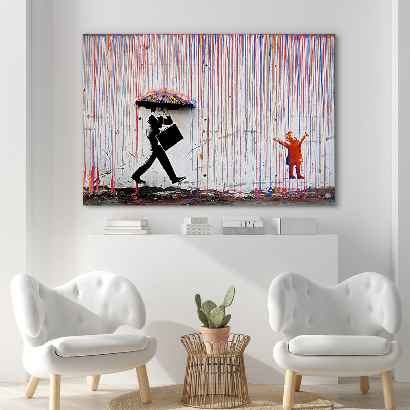 Pop Urban Street " Banksy Colorful Rainbow Raining Man And The Girl Graffiti Street Pictures Home Artwork Decor ", No Frame