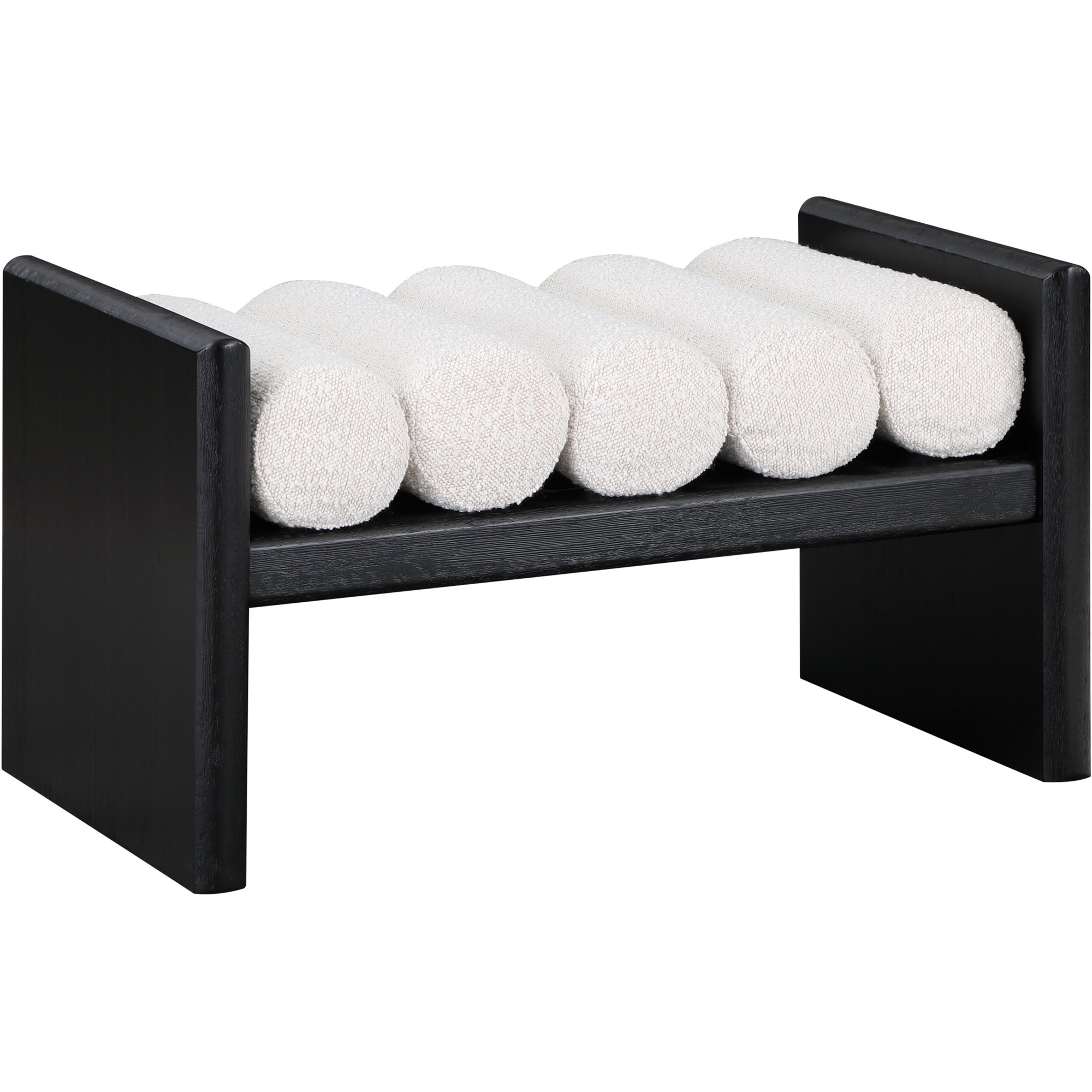 Reeves Boucle Wood Bench, 18" H x 32" W x 19" D, Cream Boucle Fabric / Black Finish