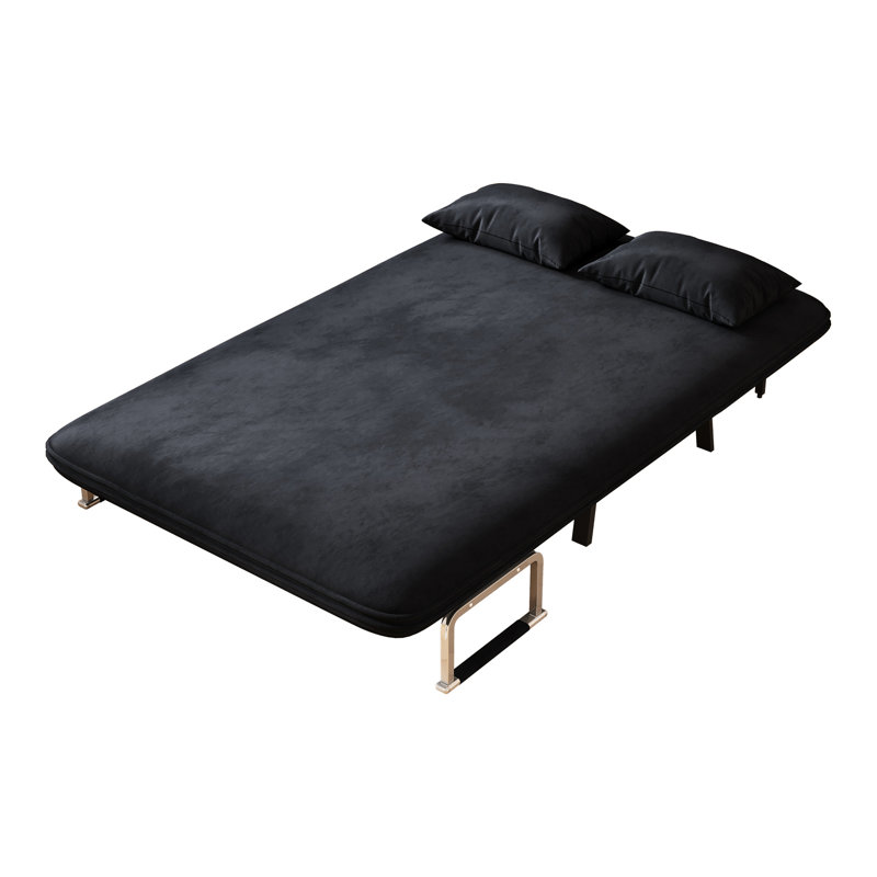 39″ Bed Convertible, Adjustable Back Support & Pillow, Steel Build, Velvet Upholstery, Comfortable For Home Office, Black 39.5" Sleeper Chair, Velvet, Medium-firm Seat, Metal