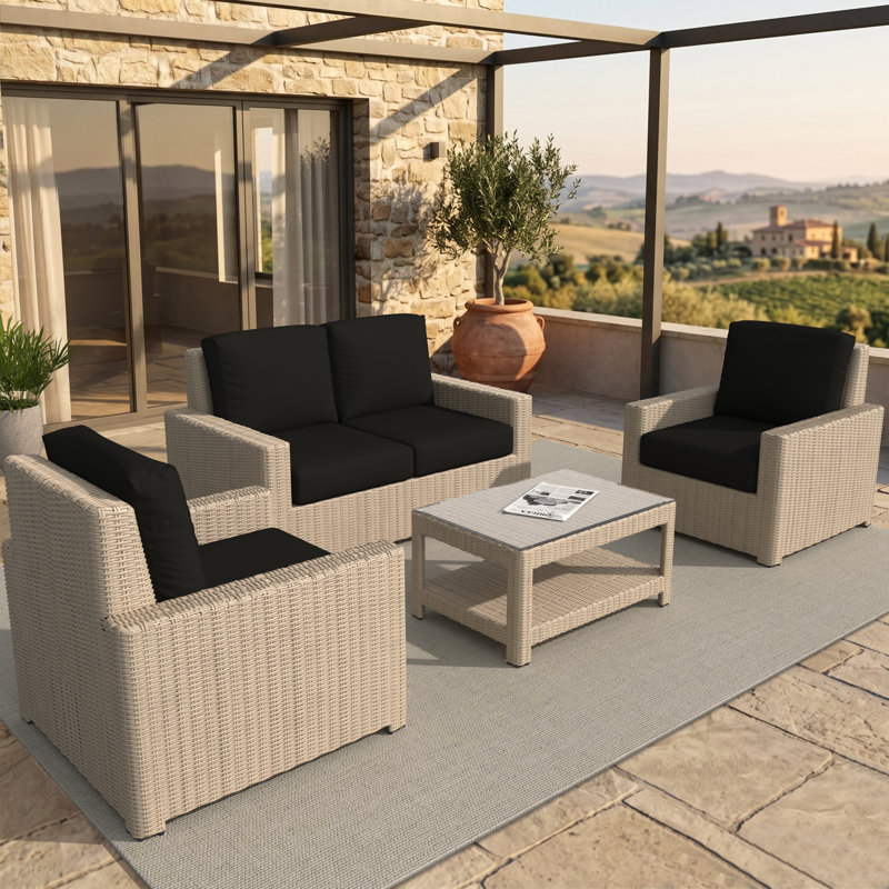 Ensemble de conversation pour causeuse 4 pièces en osier avec coussins Sunbrella Henri, Sunbrella® Canvas Navy