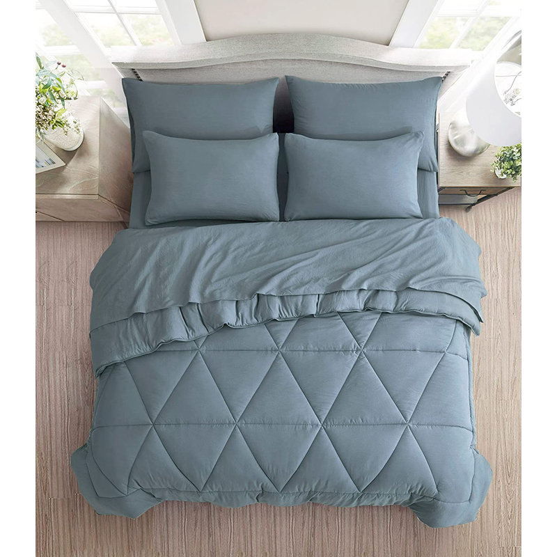 Microfiber Bed in a Bag Comforter Set, King Comforter + 6 Additional Pieces, Dusty Blue