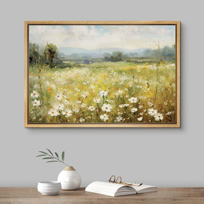 «Vibrant Wildflower White Daisy Flowers Meadow», impression sur toile