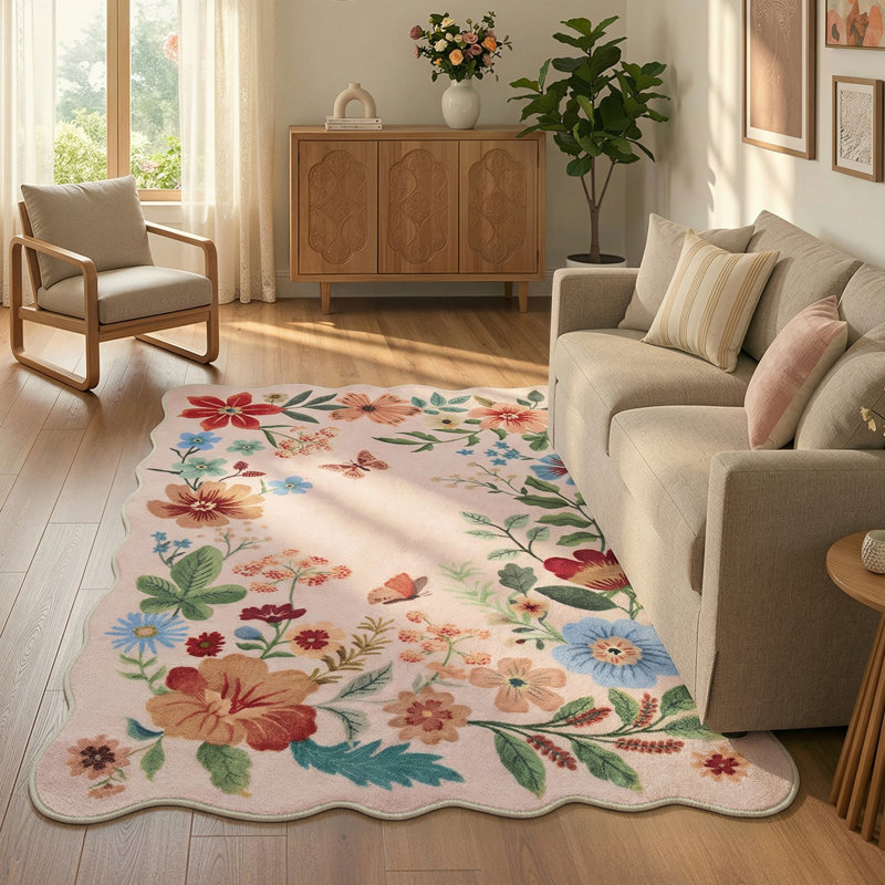 Tawann Machine Washable Floral Farmhouse Area Rug with Non-Slip Backing for Living Room, Dining Room, Bedroom