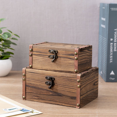 Solid Wood 2 Piece Decorative Bin Set
