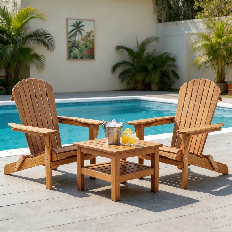 Solid Wood Folding Adirondack Chair (Set of 2), Light Brown