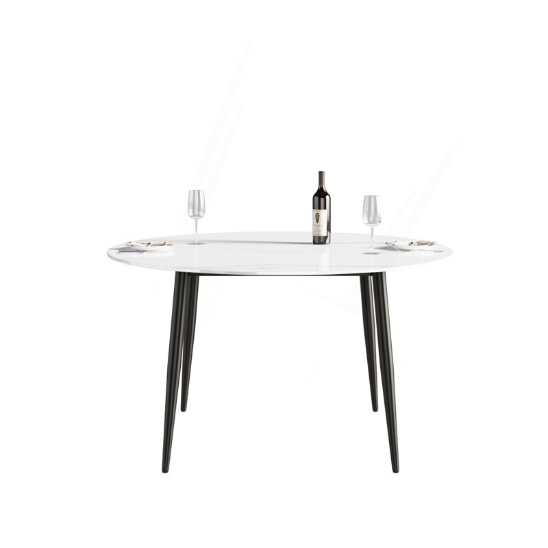 Table de salle à manger moderne 53,15 "en pierre artificielle ronde en métal noir pour 6 personnes