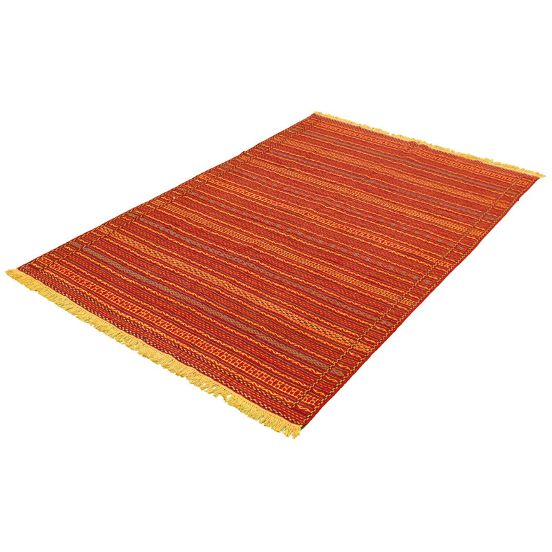 Tapis rouge en laine tissé à plat
