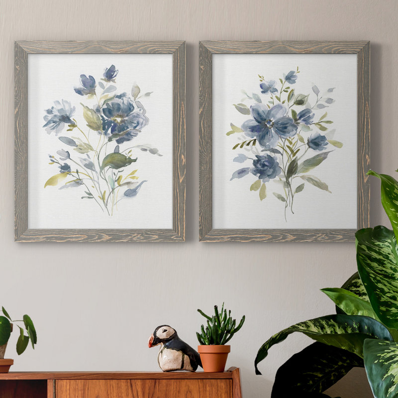 " Linen Botanical I " 2 - Pieces, 20" H x 17" W x 1" D, Gray Framed Canvas, No Mat