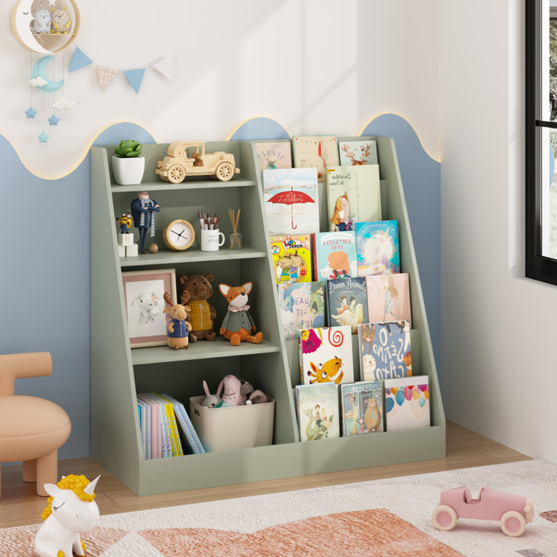 Étagère à livres multifonctionnelle pour enfants en bois à 4 niveaux, Sauge