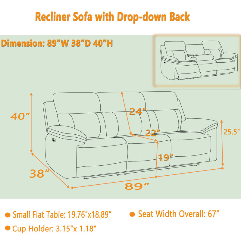 89'' W 3-Seat Upholstered Reclining Sofa with Solid Wood Frame , Dark Gray