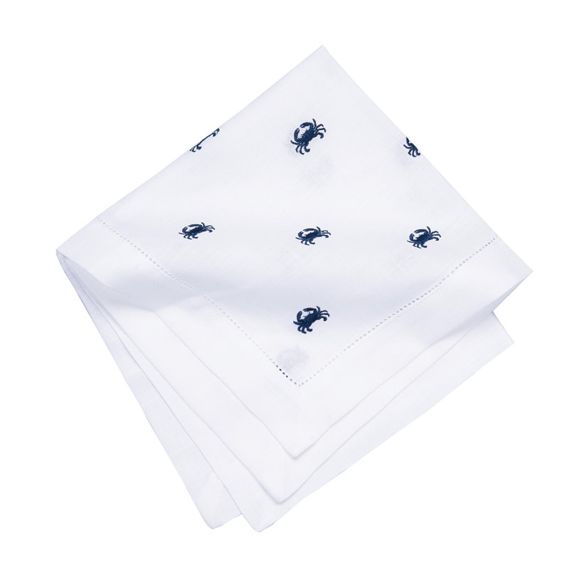 Navy Crab Embroidered Hemstitch Napkins Set of 6