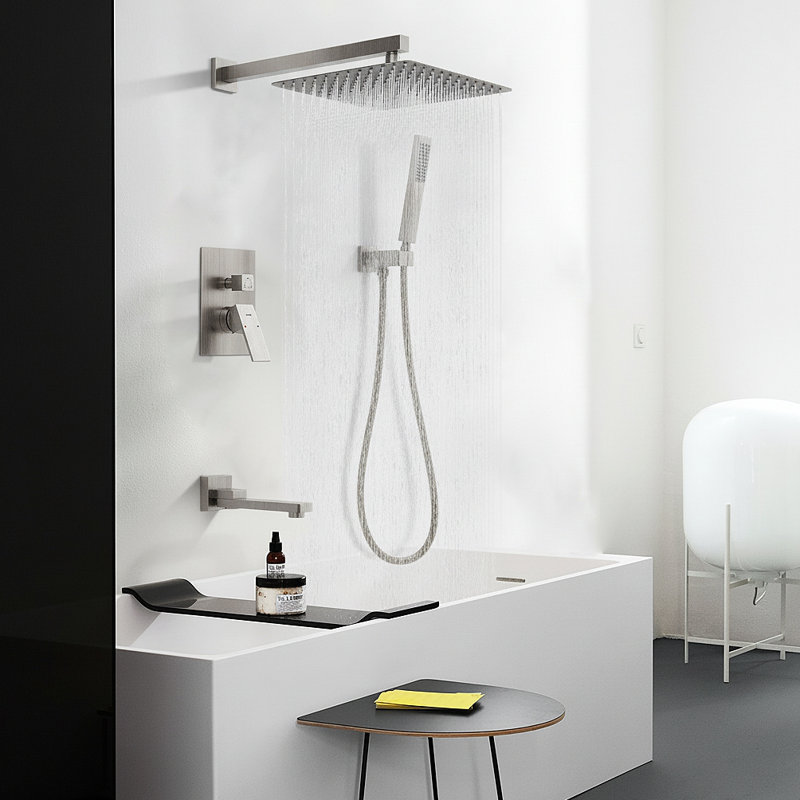 Male NPT Folding Bathtub Shower Faucet, Rain Shower Head System With Bath Tub Faucet Set And Handheld For Bathroom, 3 Function Tub Shower Rough-In Valve And Diverter