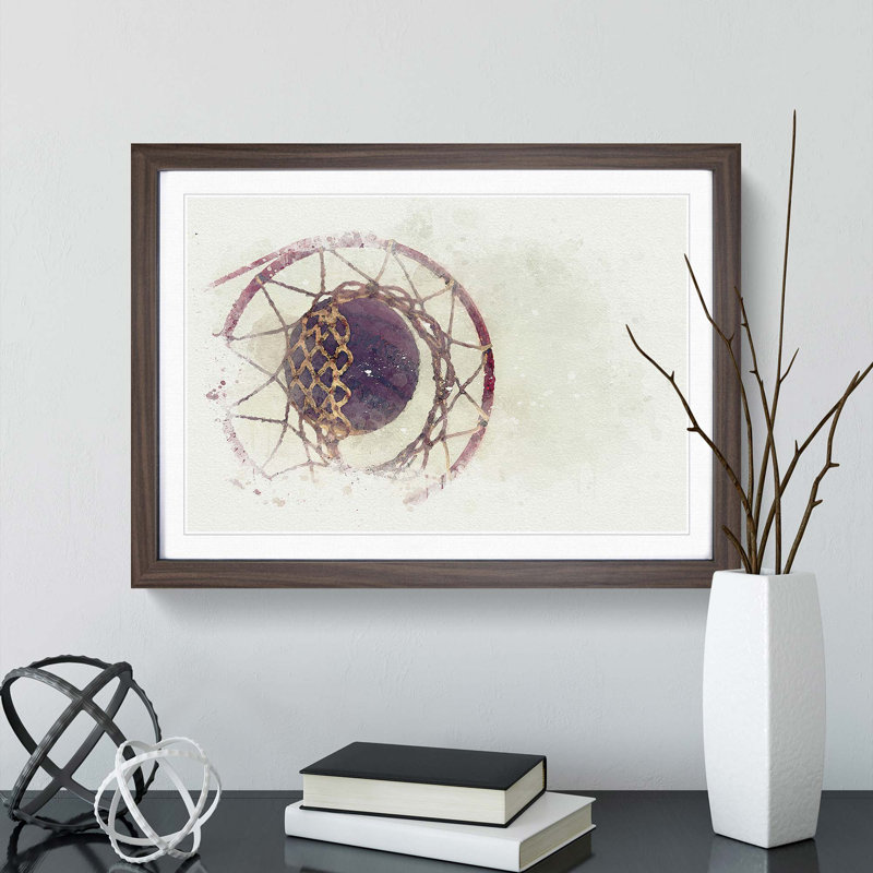 The Basketball Hoop in Abstract - Picture Frame Graphic Art Print, 48cm H x 65cm W x 2cm D, Walnut Framed