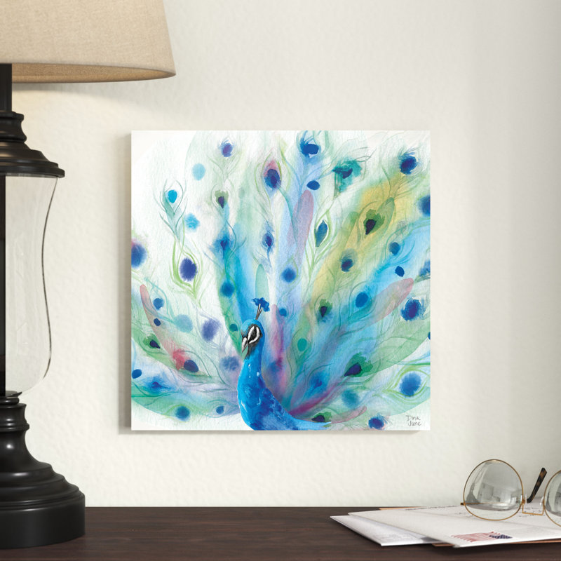 «Peacock Glory V» par Dina June, reproduction d'art sur toile tendue, H 12 po x l 12 po