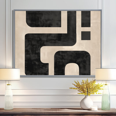 «Minimal and Abstract Compositions In Nature Tones», art mural moderne sur toile de style Mid-Century, art moderne encadré noir Mid-Century