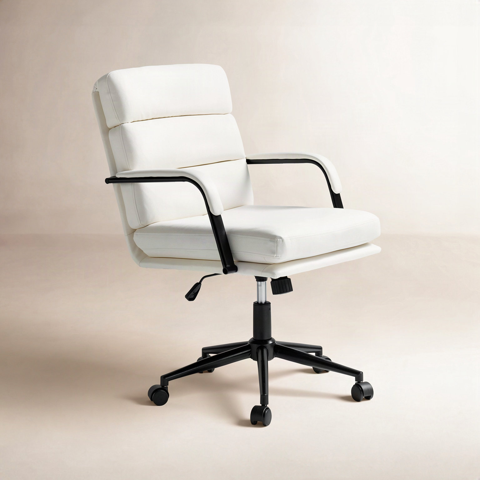 Anagrace Leather Office Chair with Lumbar Support, Ivory Faux Leather