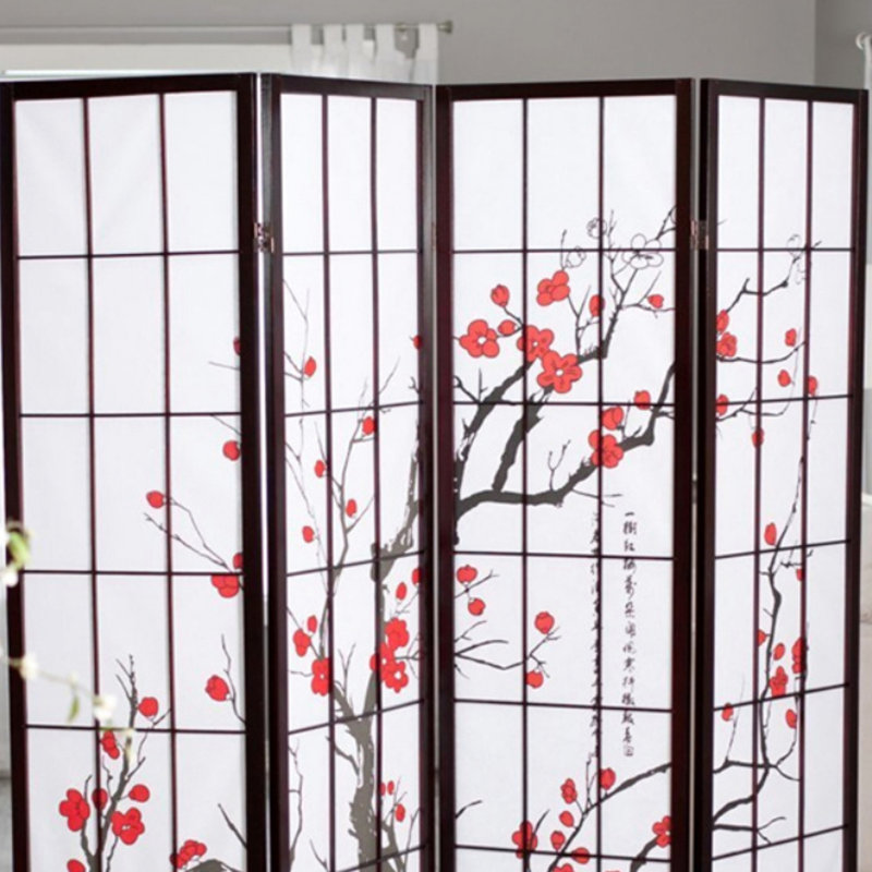 Cloison de 70 po de hauteur noire avec un joli motif de fleurs de prunier - ajout d'intimité et de plaisir à la hauteur de 4 avec charme charmant