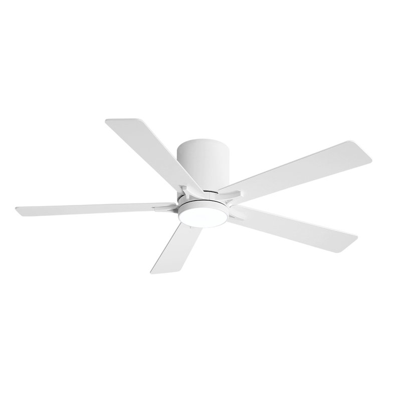 Dc Motor Indoor Flush Mount Ceiling Fan With Light Kit And Remote, White/Oak, White, 48"