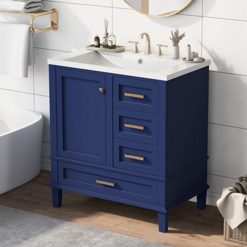 Ensemble de meuble-lavabo simple 18 po avec plateau en céramique Blackett, Bleu