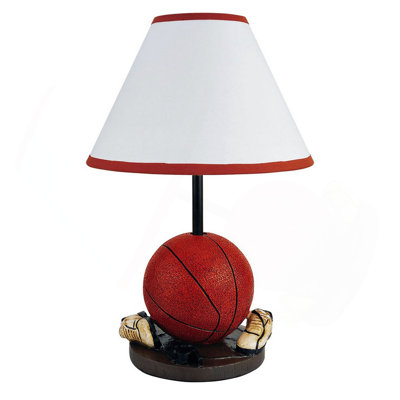 Lampe de table haute 15 po en polyrésine, forme de basketball, abat-jour cône en lin