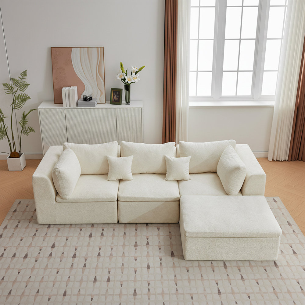 Ebern Designs 110" Cloud Boneless Modular Sectional Sofa with Ottoman ...