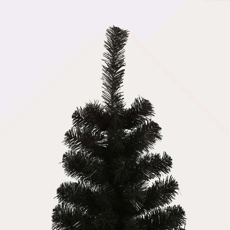 Arbre de Noël artificiel mince 7,5 pi avec base en métal pliable, Vert