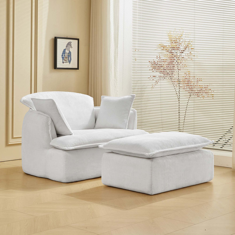Versatile Convertible Sofa Chair with Ottoman for Compact Spaces, Beige Foam