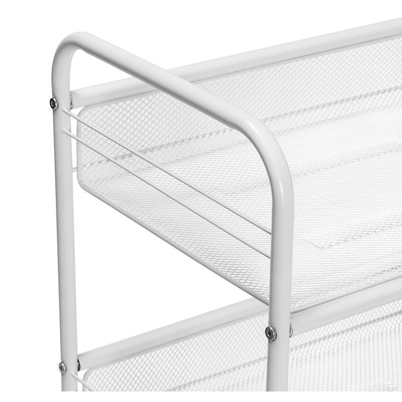White 3-Tier Steel Wire Rolling Storage Cart with Lockable Casters