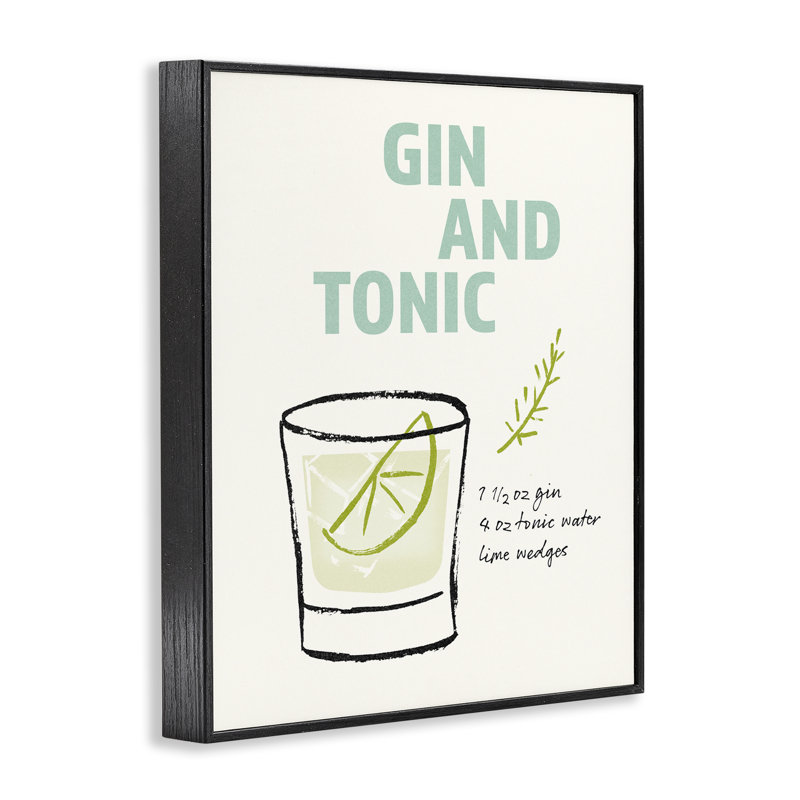 Art de recette de gin tonic par Victoria Barnes, Giclée encadrée noir minuit, H 14 po x l 11 po