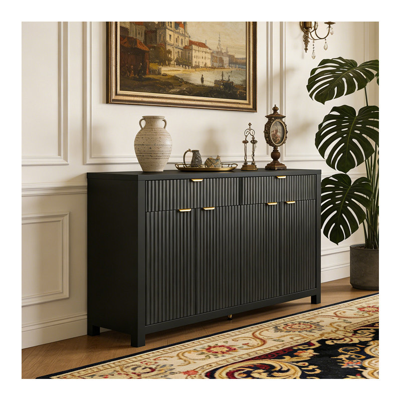 55.1'' Sideboard Buffet Cabinet with 2 Drawers & 4 Doors, Adjustable Shelves, Black