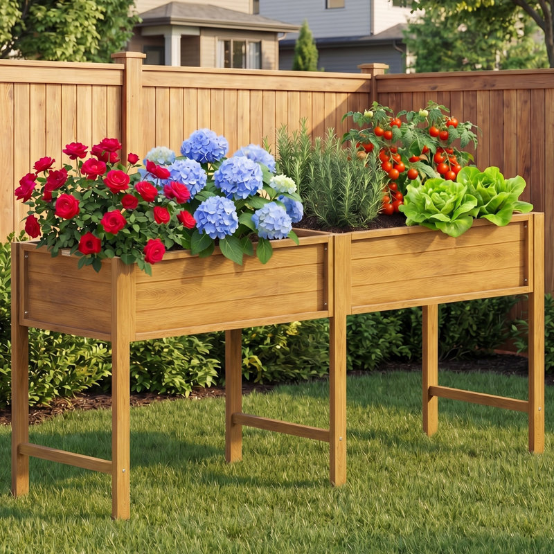 Lit de jardin surélevé toutes saisons avec pattes et trous de drainage - jardinière pour jardin d'extérieur 72 x 30 x 24 po - Jardiniers pour fleurs de légumes (teck)