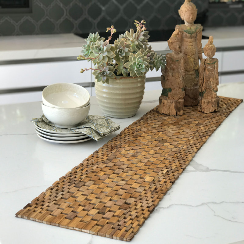Chemin de table en teck recyclé Gupton, Teck