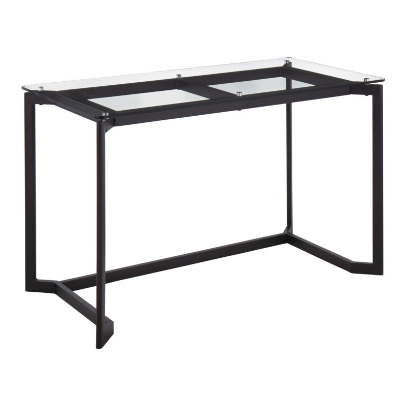 Modern Office Desk In Black Steel With Clear Glass Top
