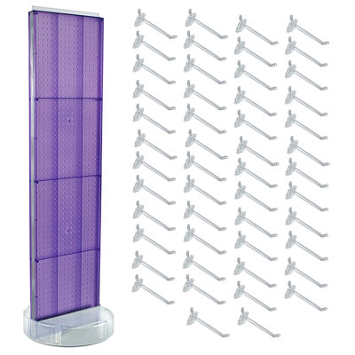 Purple Two-sided Pegboard Floor Display On Revolving Studio Base With (50) 6" Clear Hooks