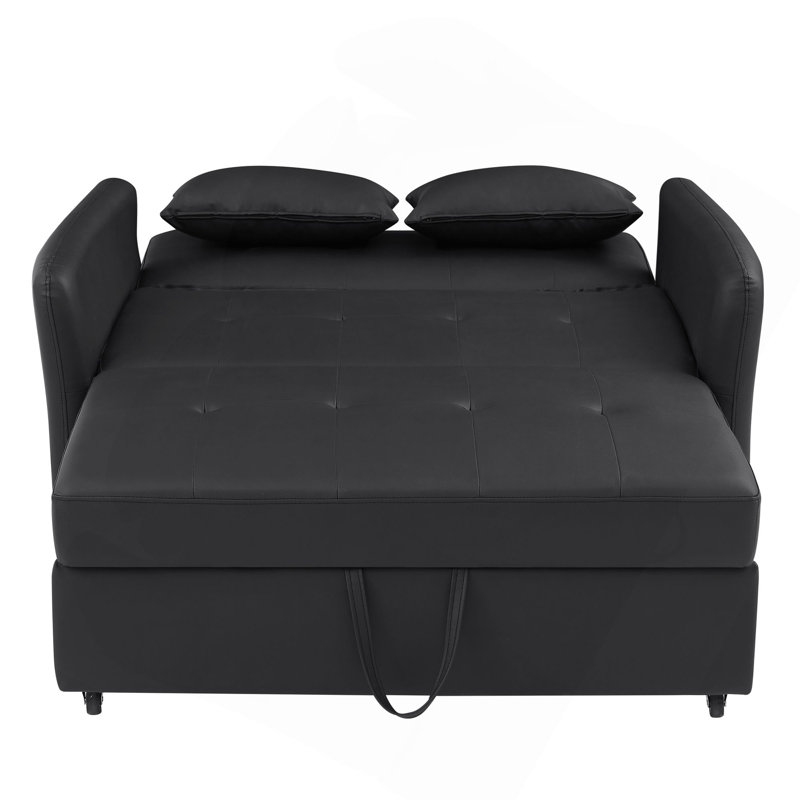 Fauteuil convertible surdimensionné de 51,57 po avec trois ports USB pour petit espace, Similicuir noir