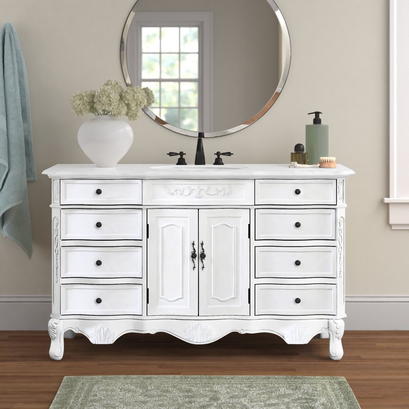Ensemble de meuble-lavabo simple 60 po Lunette, Blanc antique, Blanc ivoire