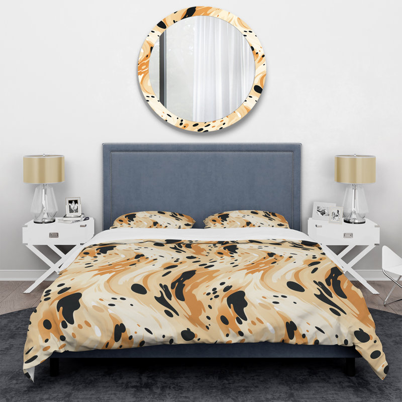 Ensemble de housse de couette beige Sphinx Spots II, Housse de couette pour grand lit et 2 taies décor