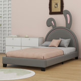 Upholstered Platform Bed With Rabbit Ornament