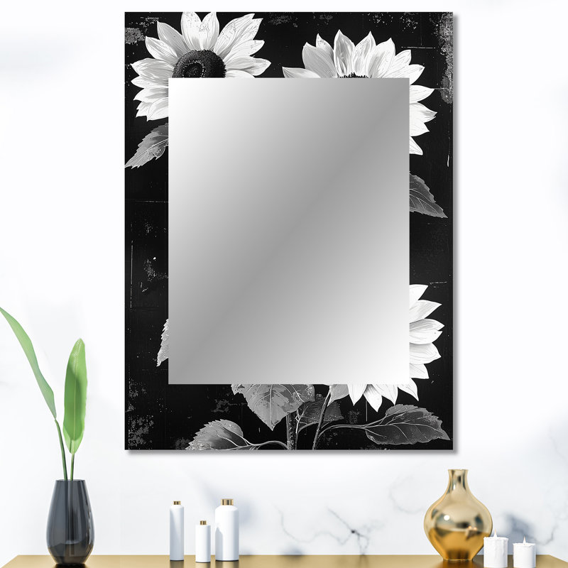 Midnight Sunflowers Beauty - décor de miroir mural unique tournesols, grand miroir traditionnel, art imprimé en métal